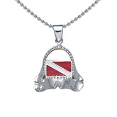 Dive r's Flag Shark Bite Sterling Silver Pendant TP2692 - DiveSilver Jewelry